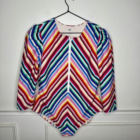 Stylest DreamSculpt Puff Sleeve Stripe Zip Shape wear Swim Suit Womens 2X Plus - Picture 1 of 5